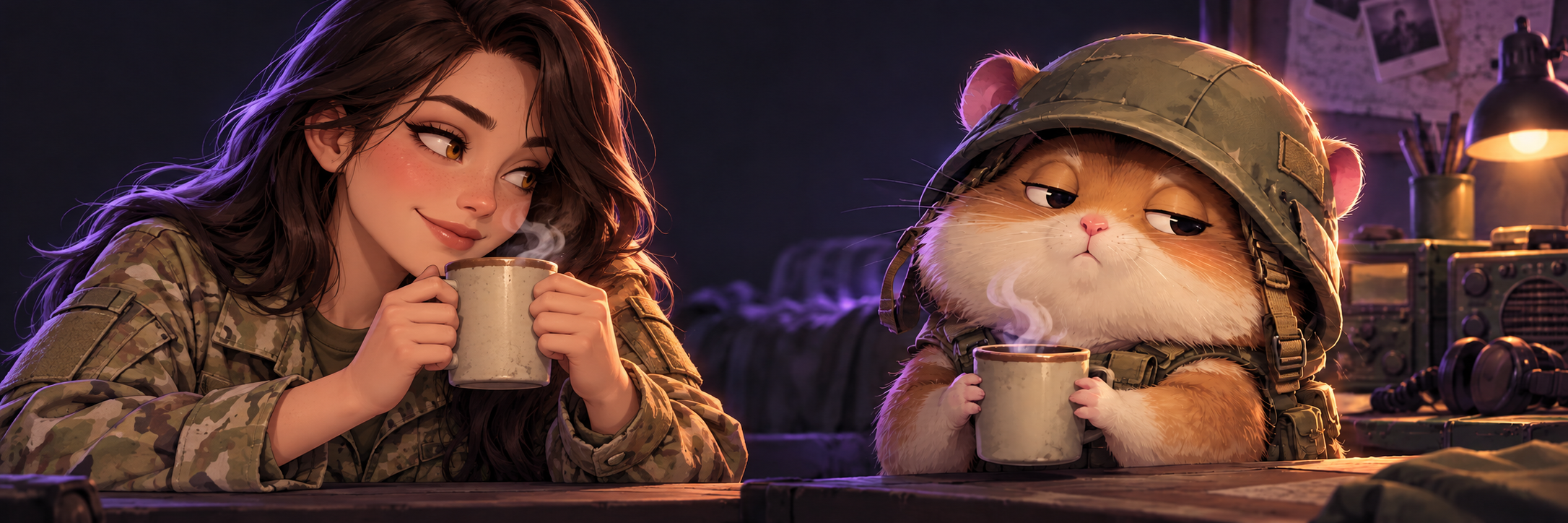 War hamster and war_hamster6 in uniform sharing tea and a knowing look